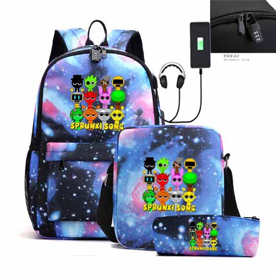 Rhythm Box Cartoon Rechargeable Pencil Three-piece Bags