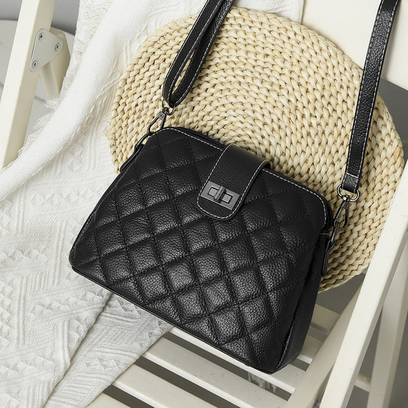 Women's Genuine Leather Large Capacity Fashion Diamond Crossbody Bags