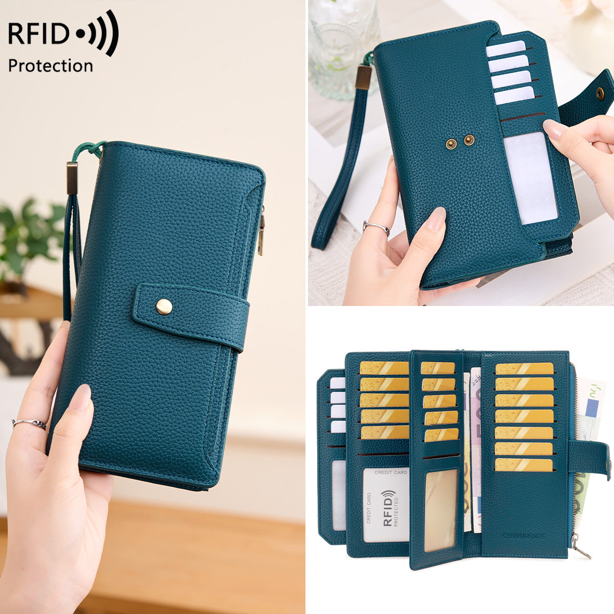 Women's Lychee Pattern Soft Leather Clutch Fashion Ladies Wallet
