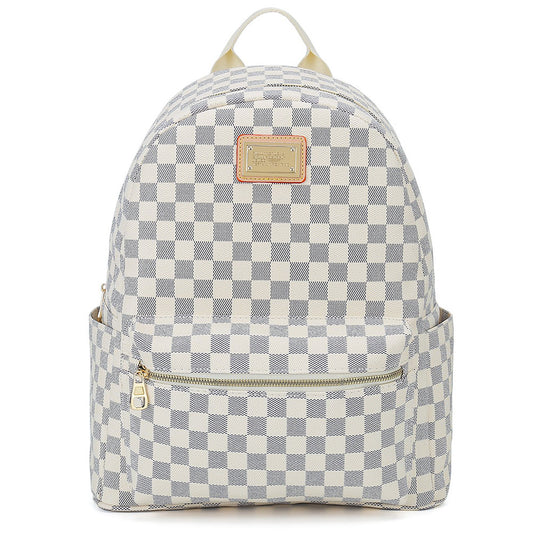 Women's Chessboard Plaid Retro Large Capacity Leather Backpacks