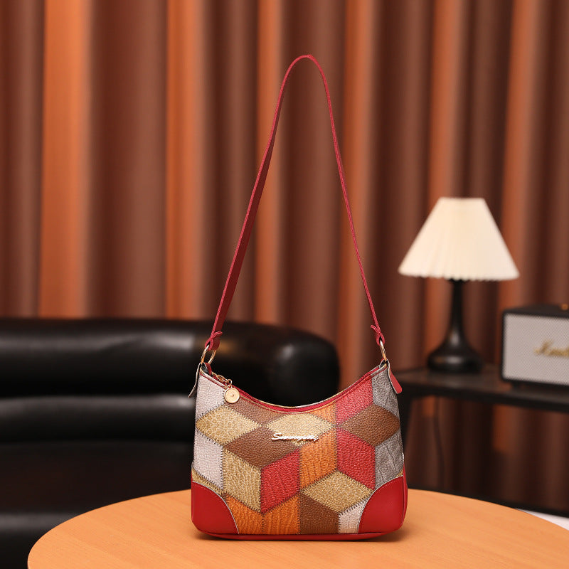 Women's Contrast Color Underarm Trendy Patchwork Retro Women's Shoulder Bag