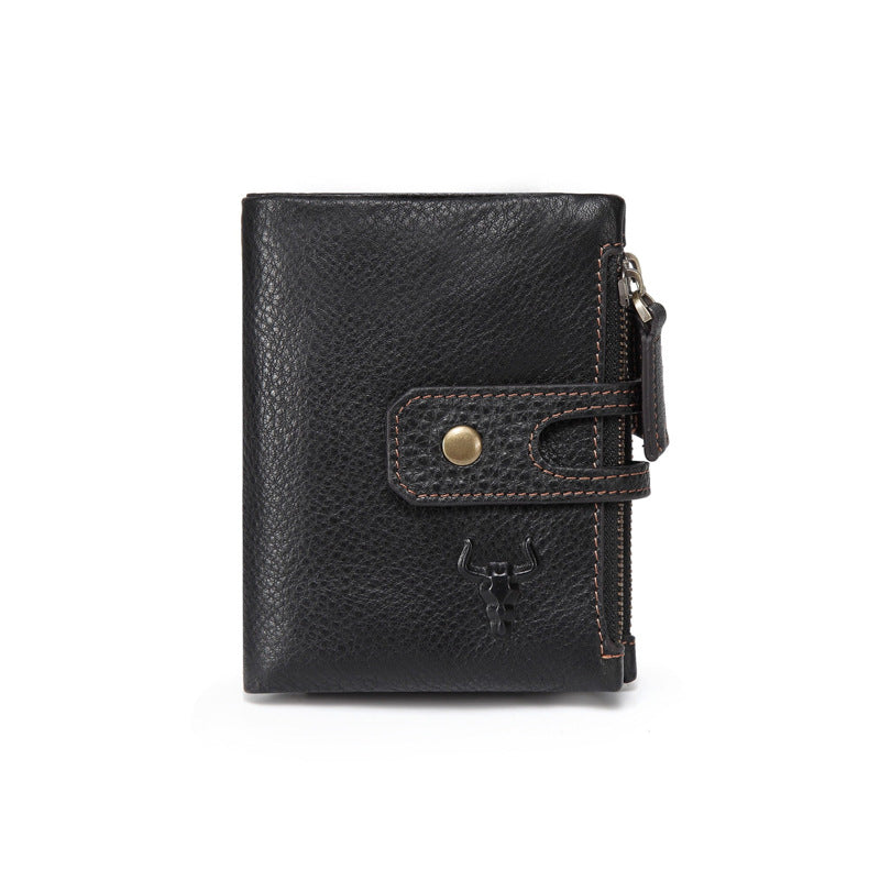 Famous Artisan Leather Short Zipper Button Multiple Men's Wallets