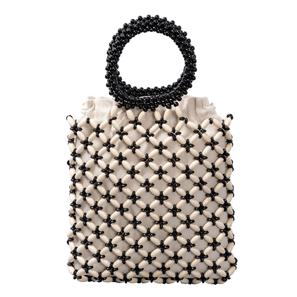 Women's Contrast Color Woven Commute Wooden Bead Shoulder Bags