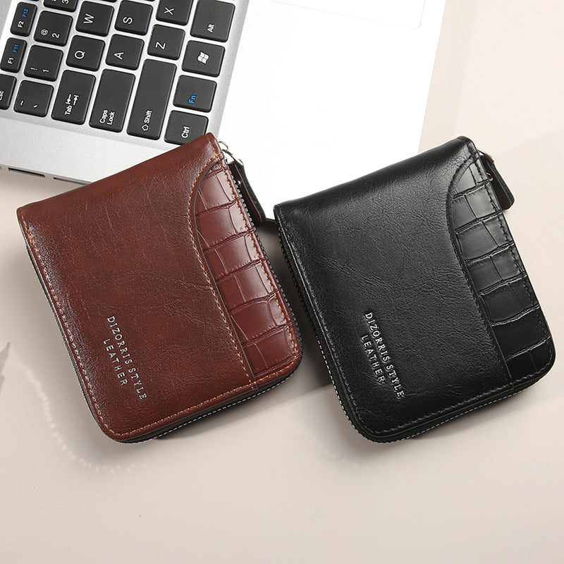 Men's Short Stitching Stone Pattern Large Capacity Zipper Bags