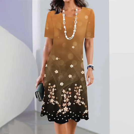 Digital Printing Fashion Casual Loose Ladies Round Dresses