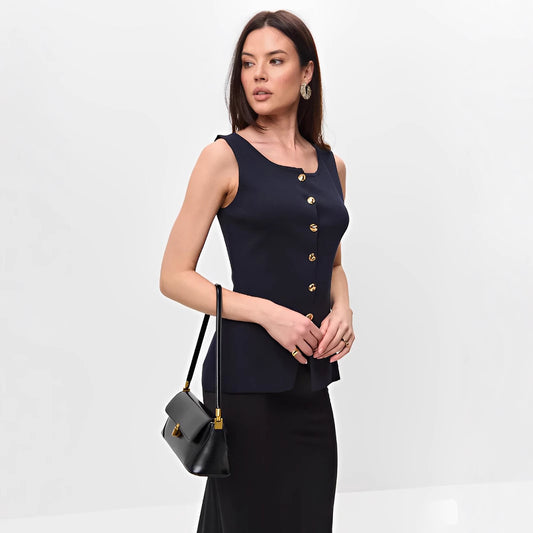 Women's Metal Buckle Slit Knitted Slim Fit Knitwear