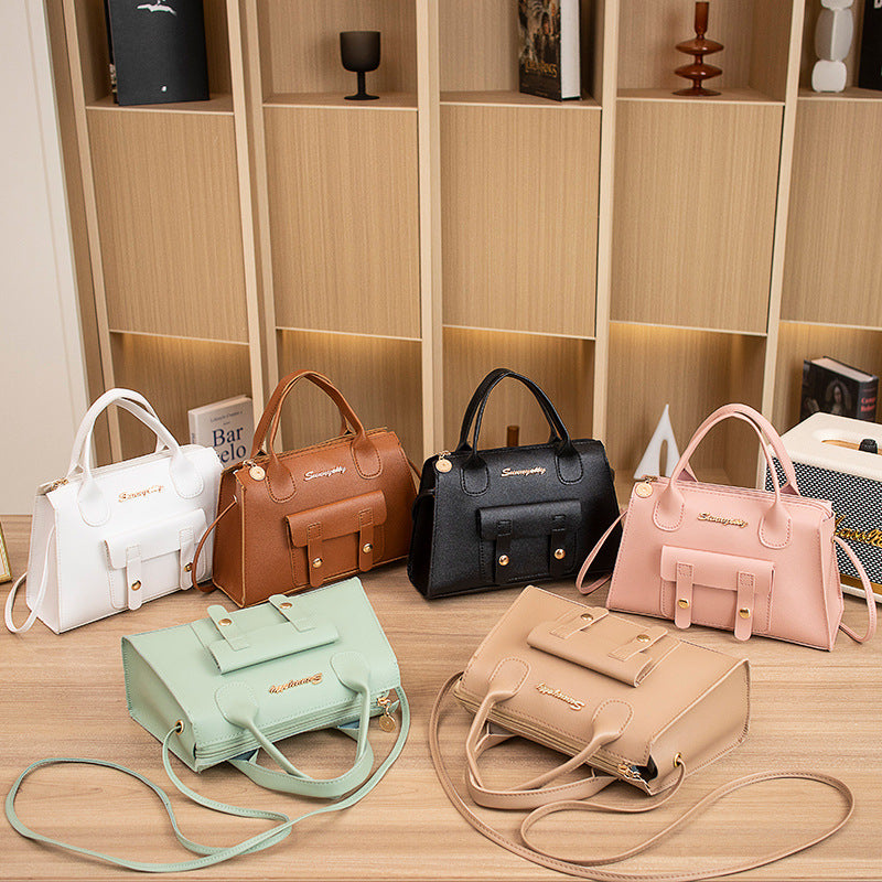 Women's Korean Style Fashionable Simple Solid Color Shoulder Bags