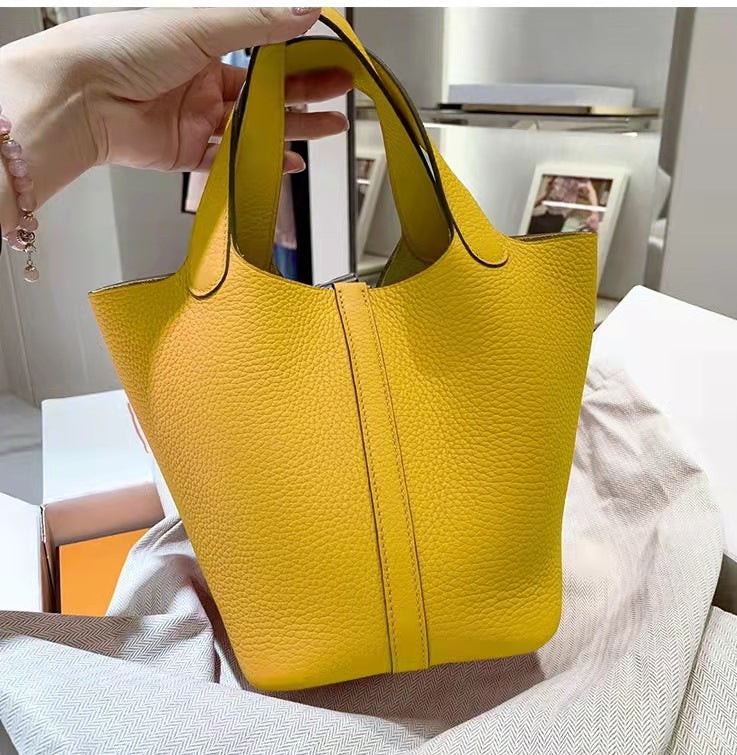 Women's Home Vegetable Basket Hand First Layer Cowhide Bags