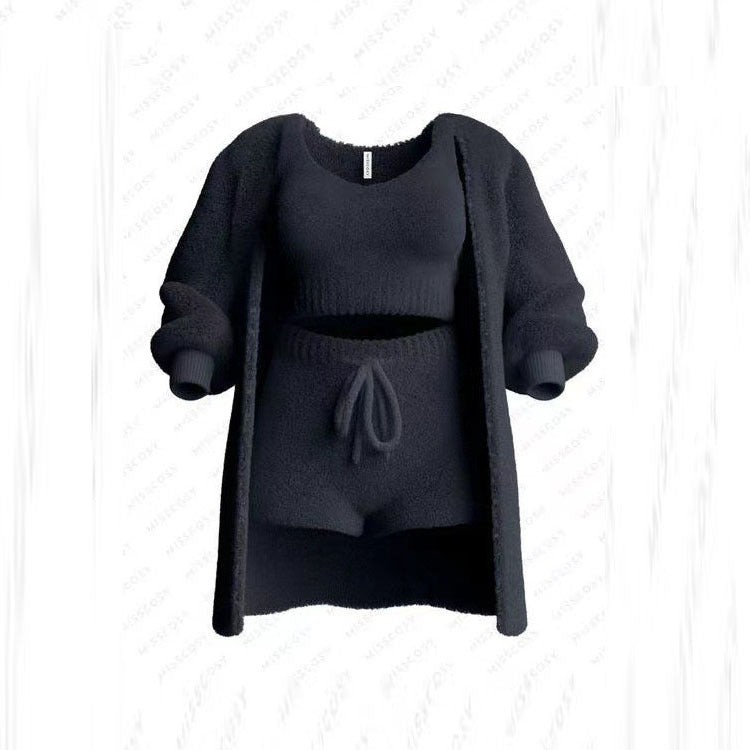 Knitted Plush Long Sleeve Set Three-piece Suits