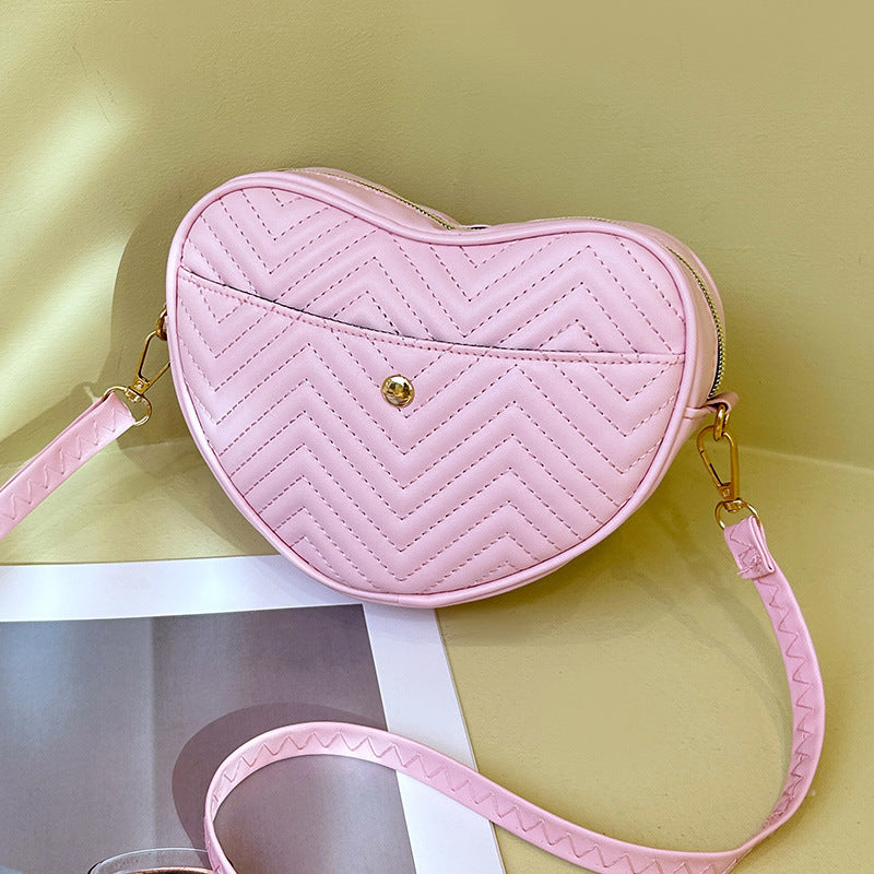 Women's Embroidered Heart Design High-grade Trendy Peach Women's Messenger Bag