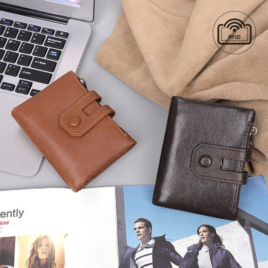 Leather For Man Swiping Double Zip Men's Wallets