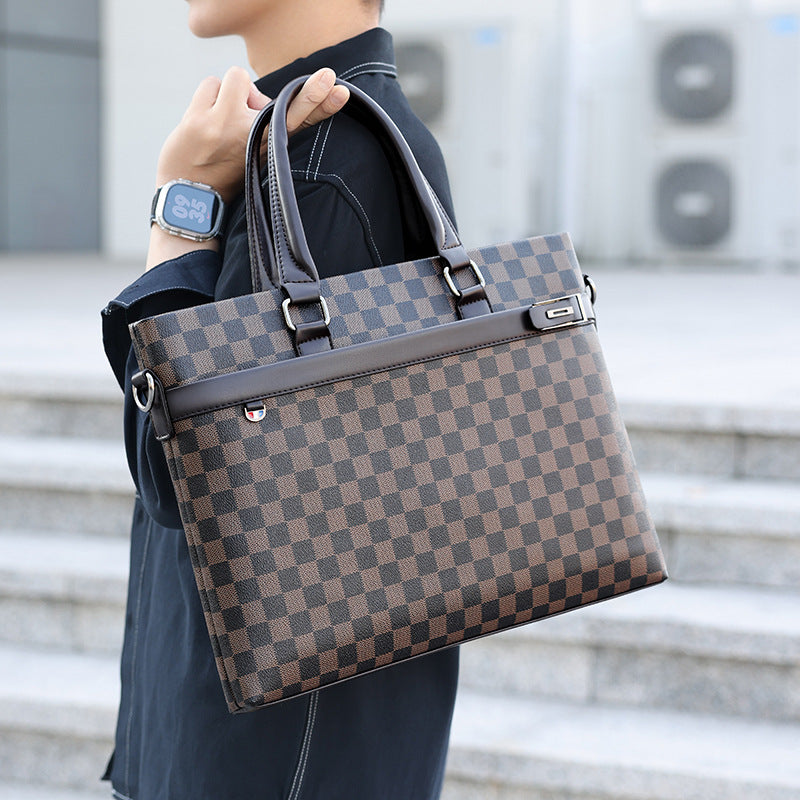 Men's Plaid Fashion Large Capacity Business Computer Men's Handbags