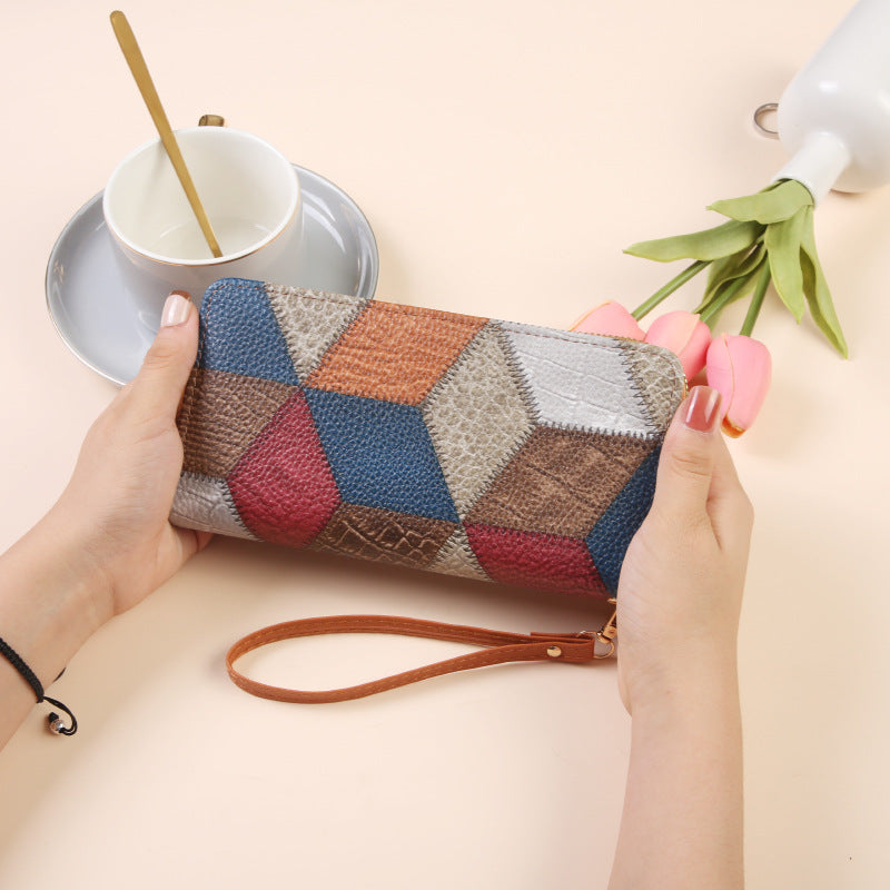 Women's Korean Contrast Color Mid-length Retro Fashion Purses
