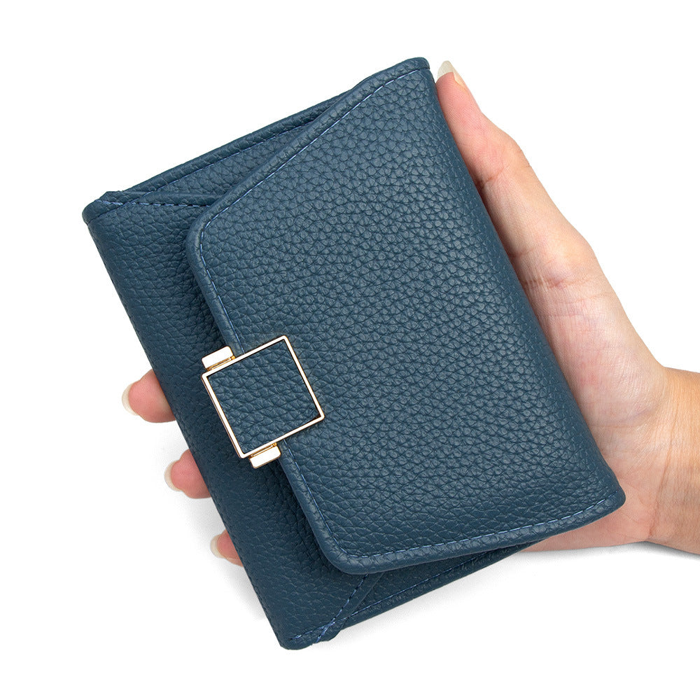 Women's Short Lychee Pattern Multiple Slots Tri Ladies Wallet