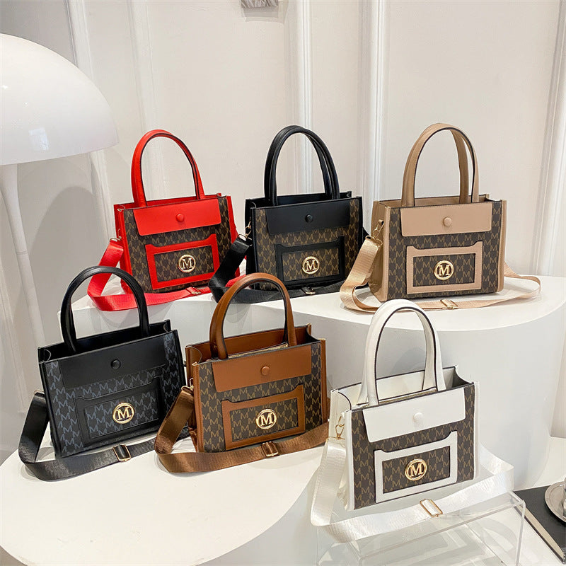 Women's Large Capacity Gilding Letters Western Style Printed Stitching Women's Shoulder Bag