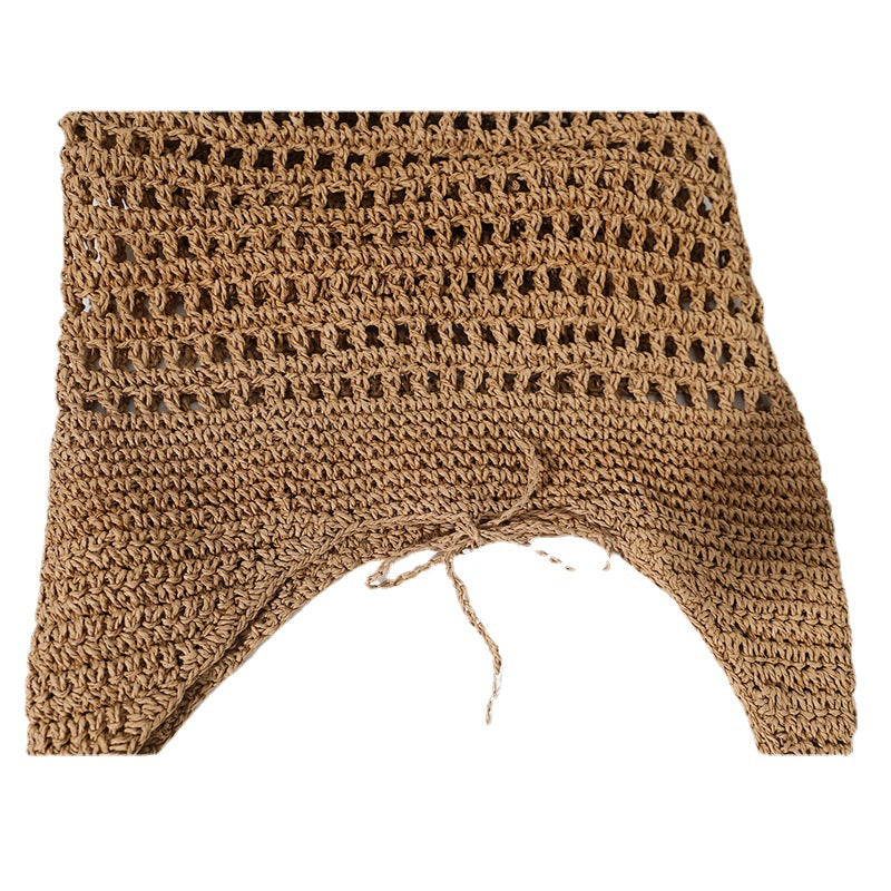 Capacity Straw Korean Style Hollowed Leisure Woven Portable Seaside Shoulder Bags