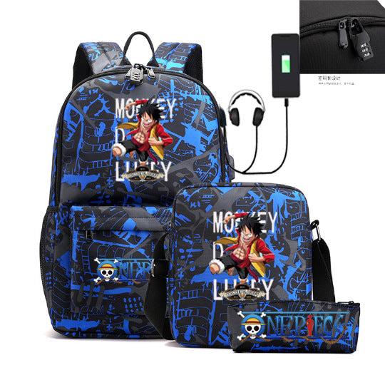 Women's & Men's & Cartoon One Piece Password Pencil Middle School Students' Schoolbags