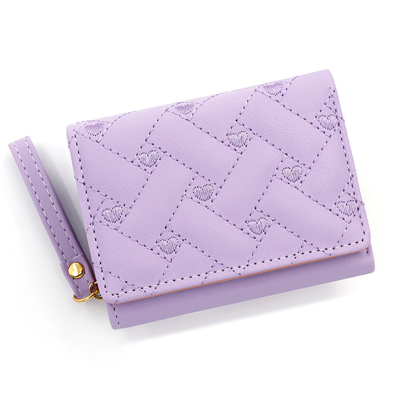 Women's Short Chic Embroidered Love Female Tri Fold Multiple Ladies Wallet
