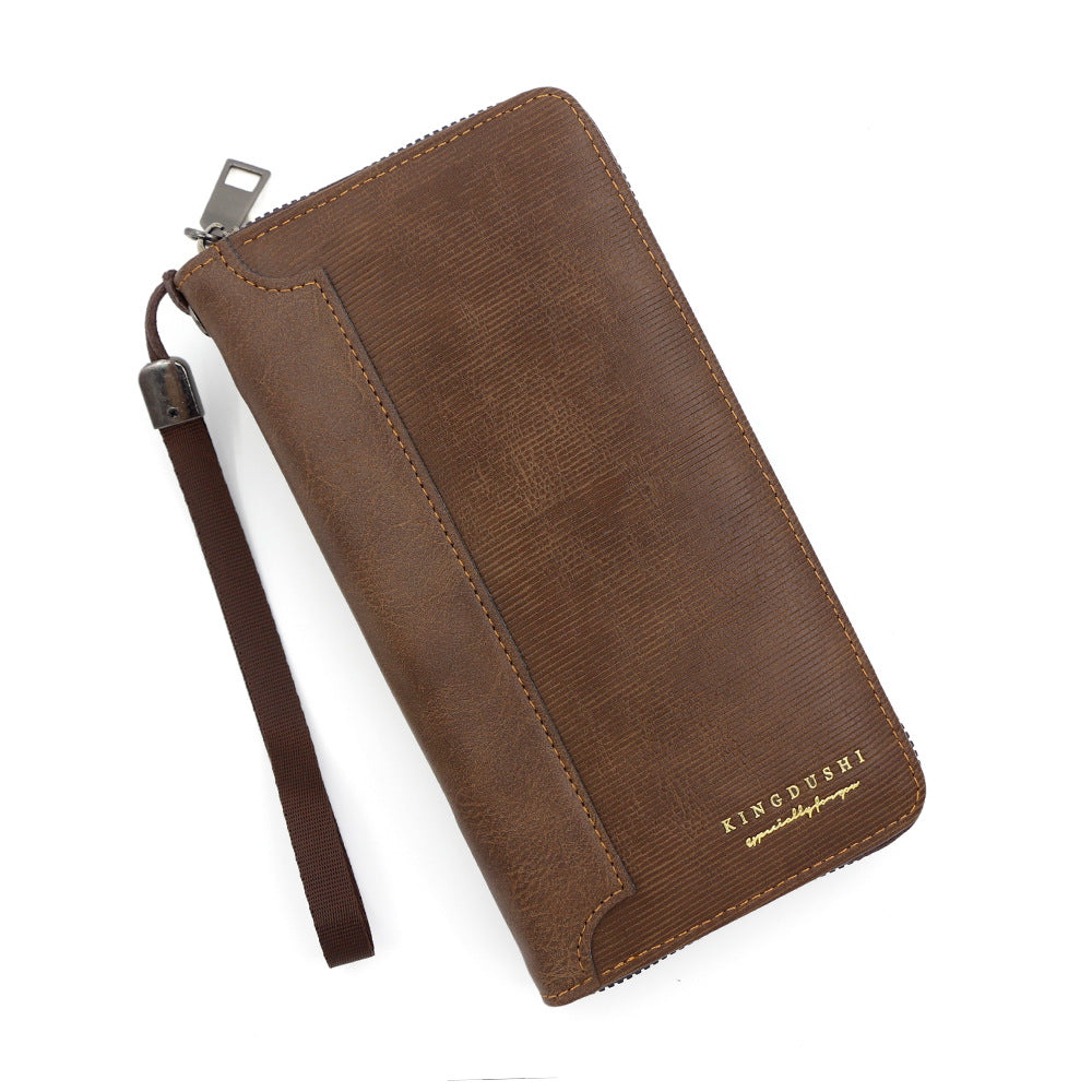 Men's Long Simple Leather Patchwork Clutch Mobile Card Holder
