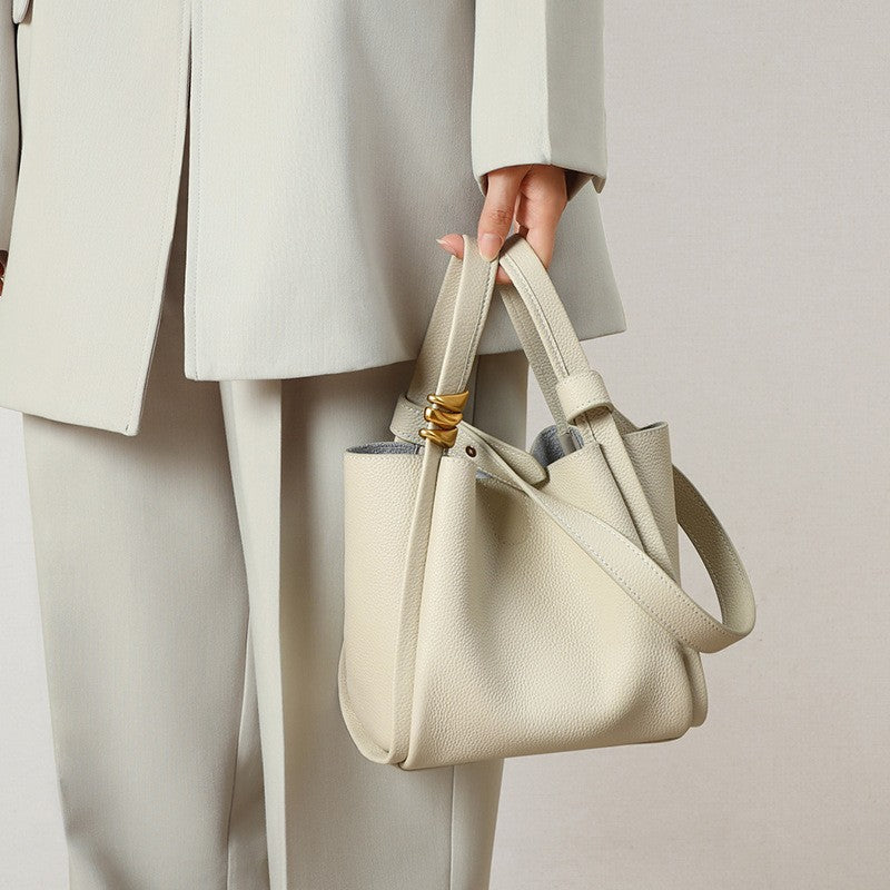 Women's Fashion Genuine Leather Portable Vegetable Basket Bags