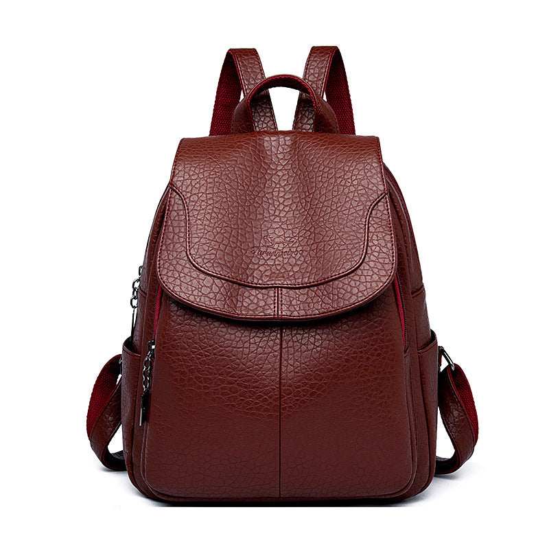 Women's Kangaroo Leather Litchi Pattern Lightweight Large Backpacks