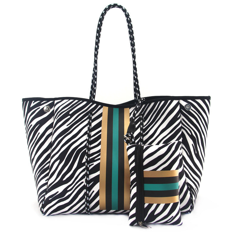 Leopard Print Printed Black Portable Beach Shoulder Bags