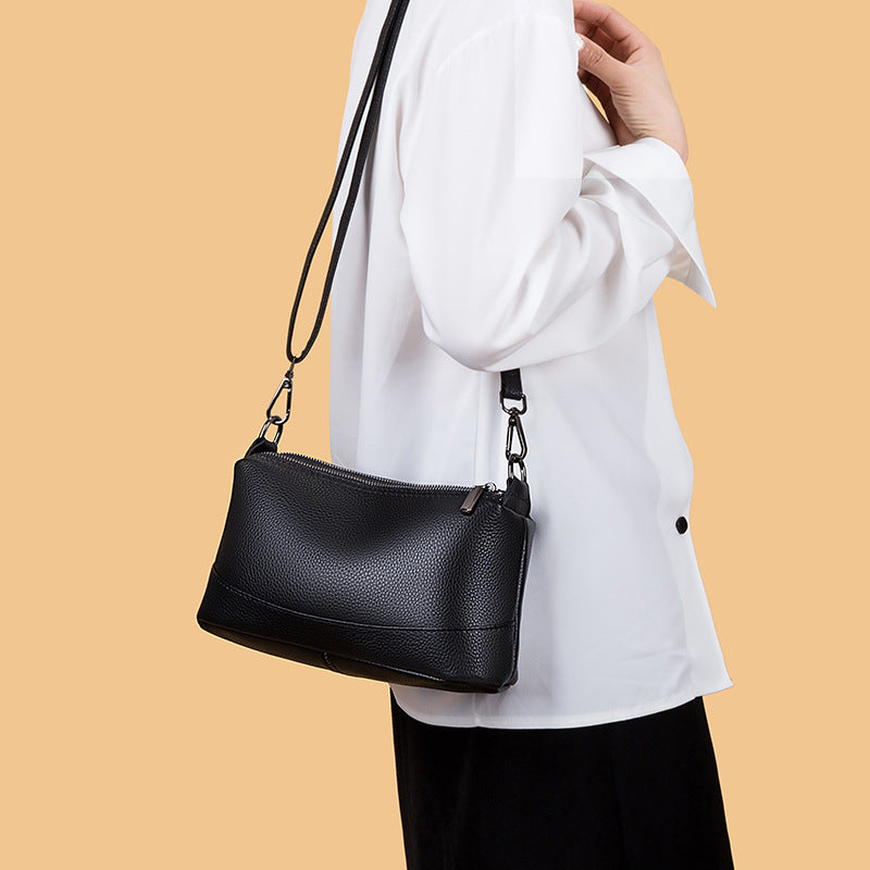 Women's First Layer Cowhide Soft Leather Zipper Light Luxury Shoulder Bags