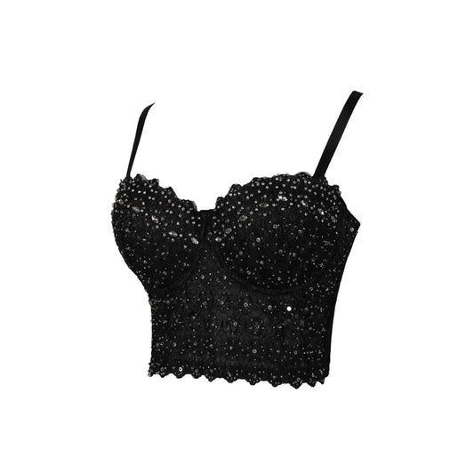 Spaghetti Strap Bra One-piece Embroidery Light Diamond Vests