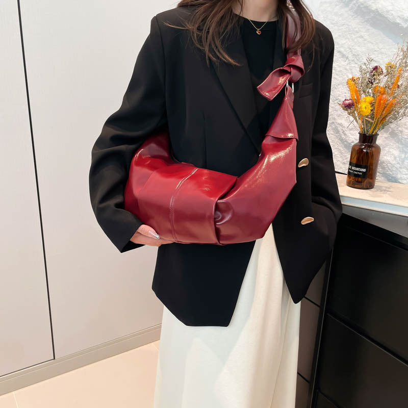 Korean Style Large Capacity Retro Soft Surface Pleated Idle Solid Bags