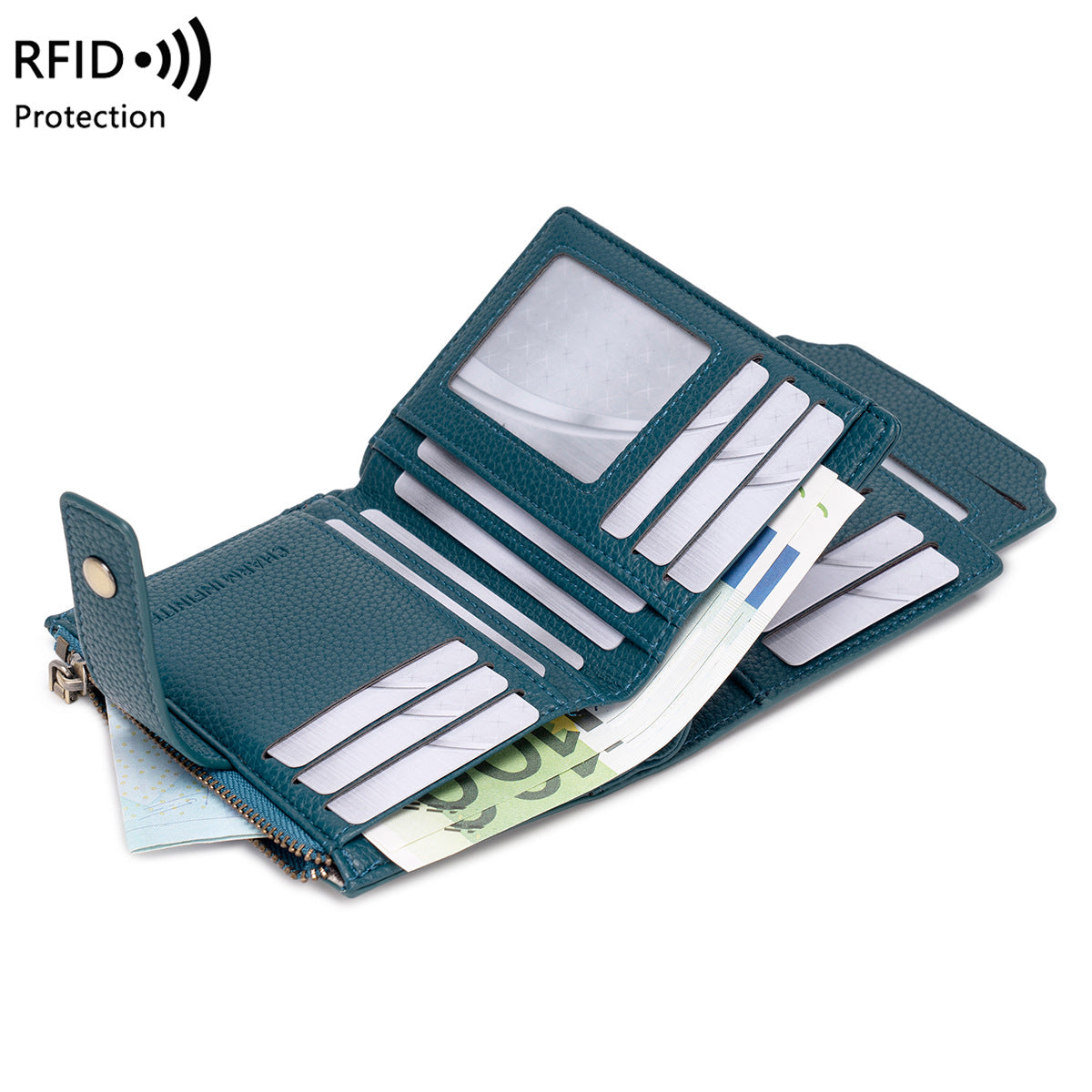 Women's Litchi Pattern Soft Leather Zip Multiple Ladies Wallet