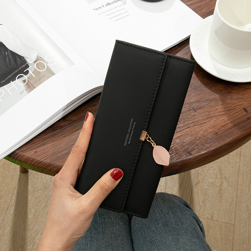 Long Korean Style Leaf Pendant Trifold Ladies Wallet