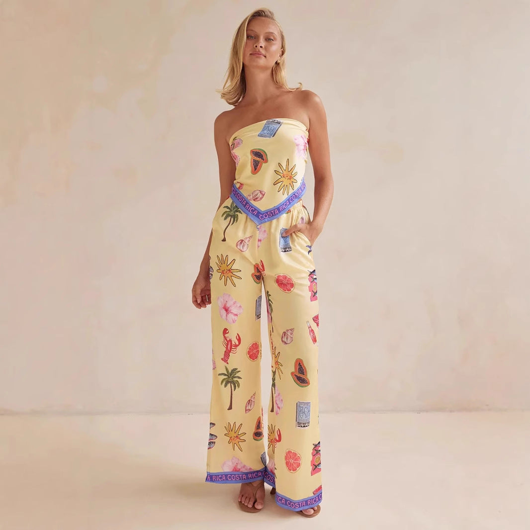Fashion Positioning Sexy Print Tube Wide Suits
