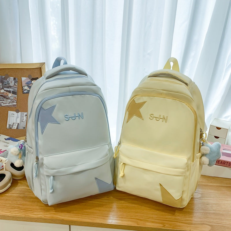 Women's Burden Reduction Big Korean Style Solid Color Middle School Students' Schoolbags