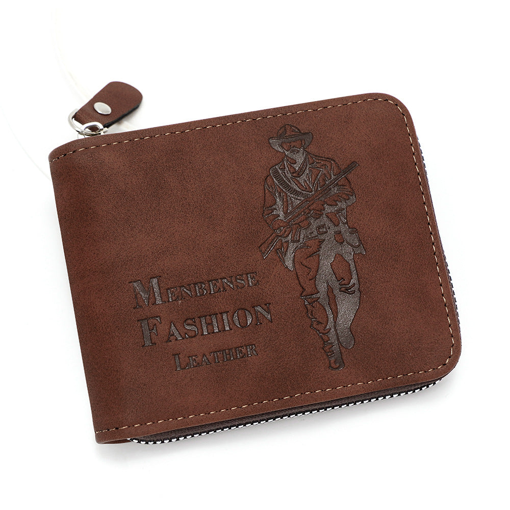 Men's Trendy Hunter Embossed Short Scarf Large Capacity Three Fold Pocket Handbags