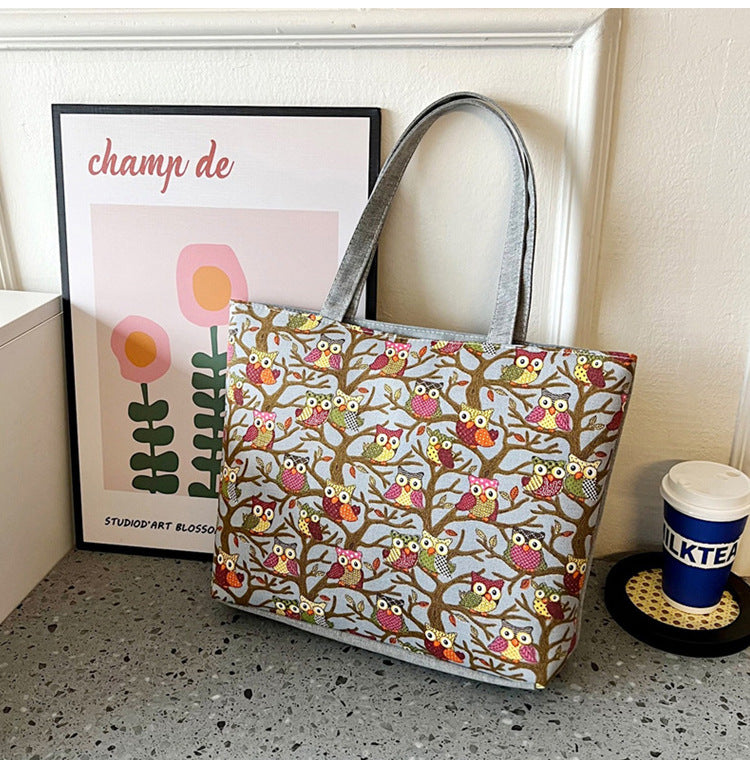 Women's Canvas Large Capacity Printed Korean Style Women's Shoulder Bag