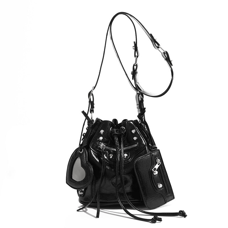 Women's Fashion Rivet Motorcycle Three-piece Set Wide Bags