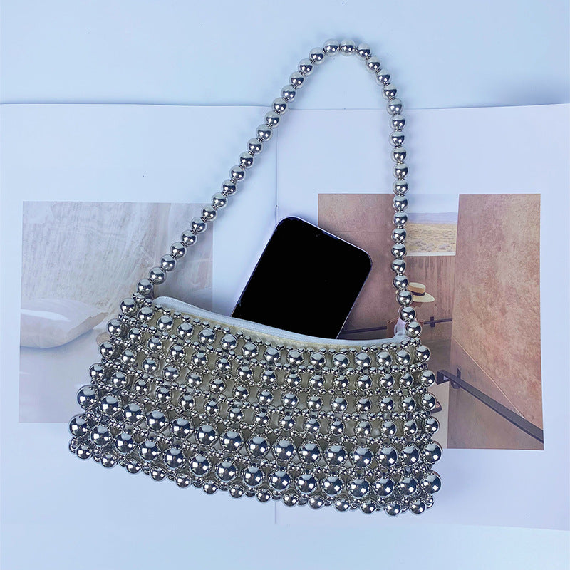 Vintage Pearl Chain Hand-woven Beads Underarm Shoulder Bags