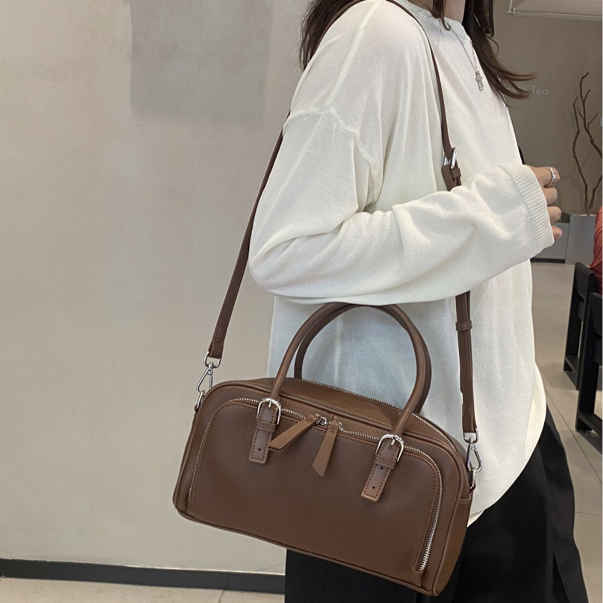 Women's Genuine Leather Korean Fashion First Layer Cowhide Portable Simple Bags