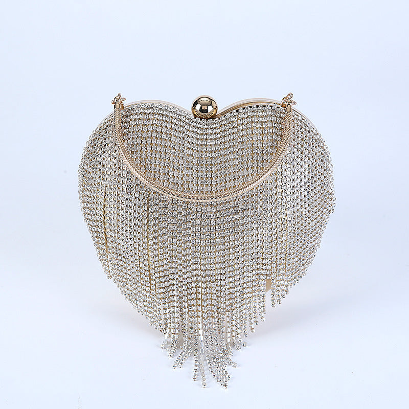 Women's Peach Heart Diamond Tassel Party Portable Evening Bags