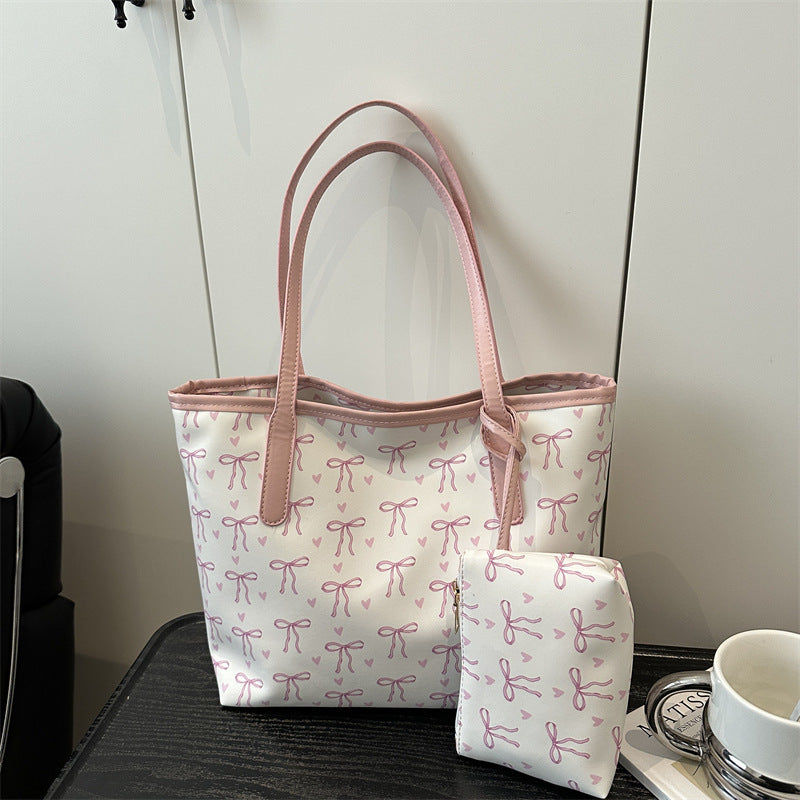 Mori Cute Sweet Fashion Printed Bow Large Capacity Western Tote Bags