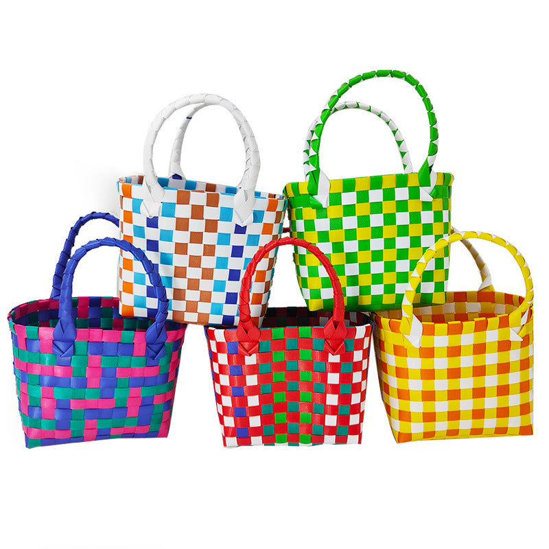 Basket Niche Color Plaid Hand Gift Small Square Bags