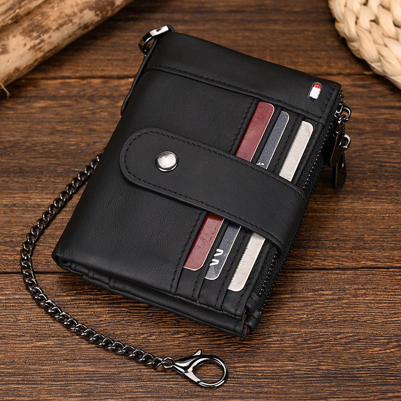 Women's & Men's & Swiping Cowhide With Iron Chain Men's Wallets