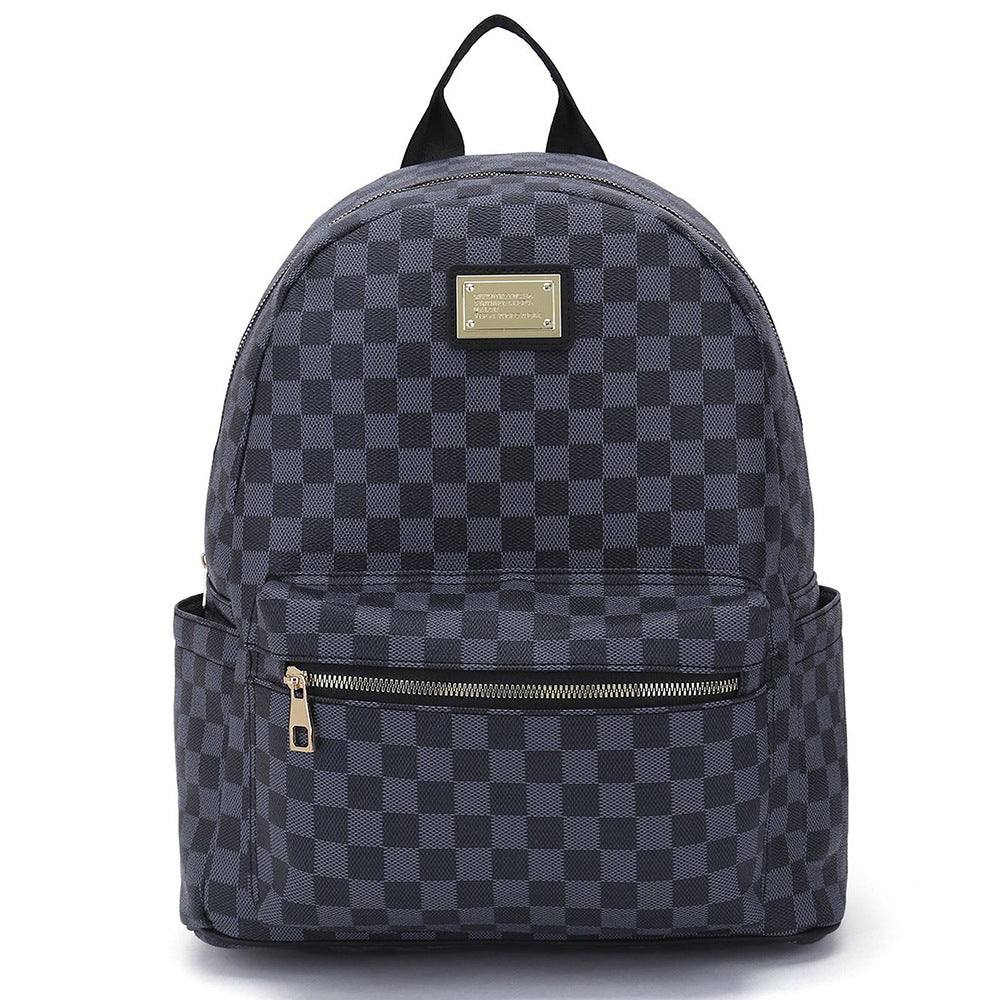 Women's Chessboard Plaid Retro Large Capacity Leather Backpacks