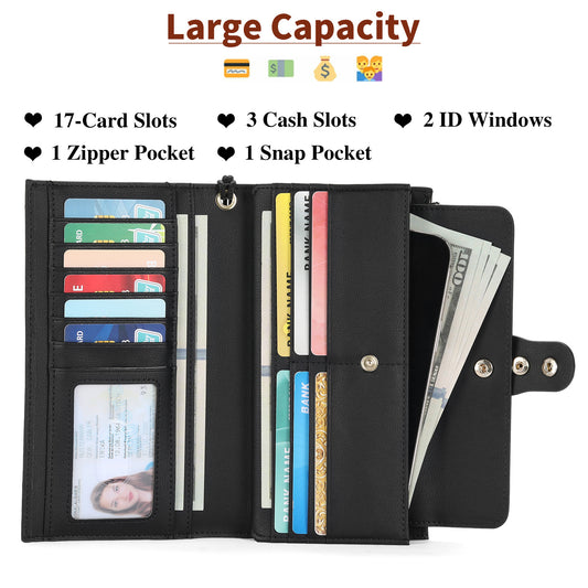 Women's Swiping Leather Large Capacity Long Ladies Wallets