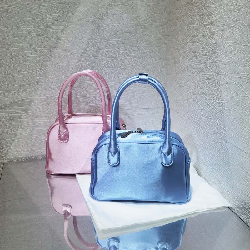 Niche Satin Pink Ballet Style Bowling Handbags