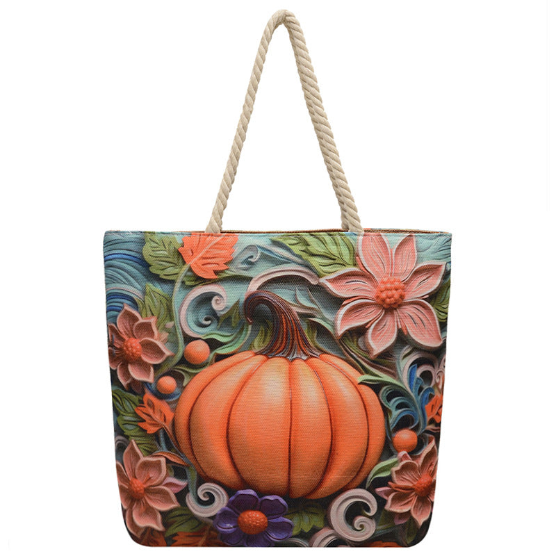 Double-sided Beach Imitation Linen Hot Printed Pattern Large Capacity Canvas Women's Shoulder Bag
