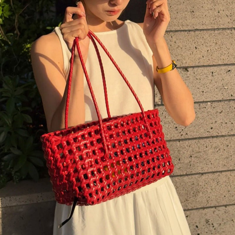 Niche Red Plastic Woven Hollow Out Commuter Hand Gift Underarm Women's Handbag