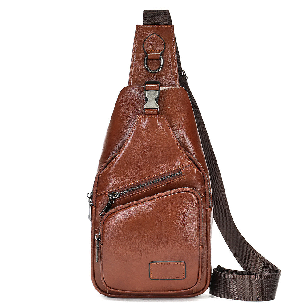 Men's Leather First Layer Trendy Large Capacity Men's Chest Bags