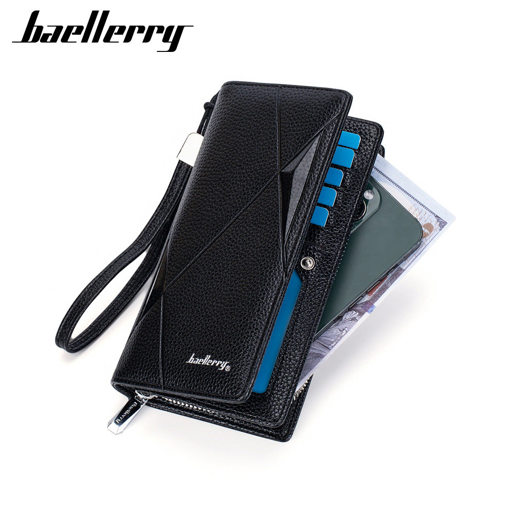 Men's Long Business Litchi Pattern Zipper Multi Men's Wallets
