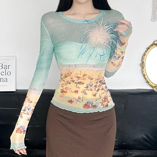 Design Contrast Color Lightweight Hot Middle Blouses